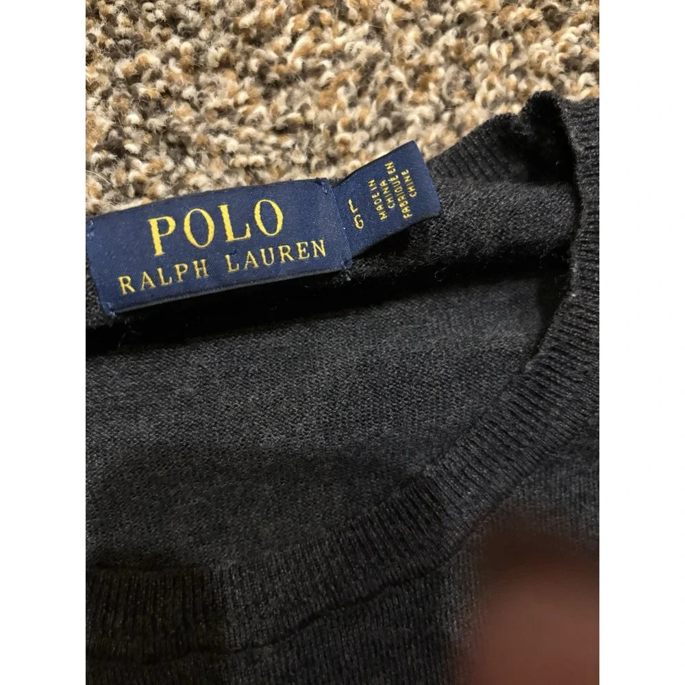 Polo Ralph Lauren  100% Wool Sweater Men's Large Dark Gray‎ Preppy Classic